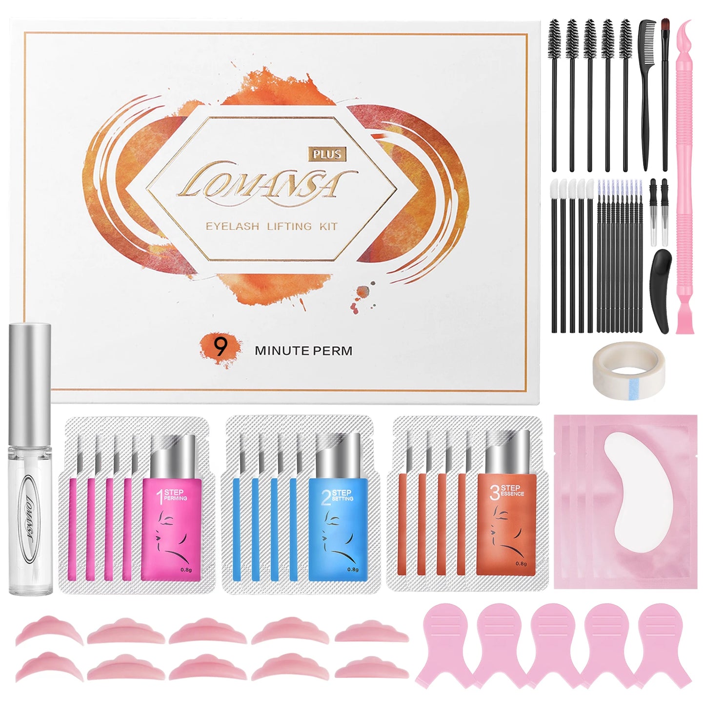 Lomansa 15 Piece Brow Lamination Kit with 8-12 Minute Application Time and 2 in 1 Perm Fixation Lotion for Long Lasting Lashes and Brows