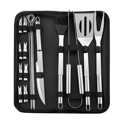 Stainless Steel BBQ Tool Set with Portable Storage Bag for Outdoor Grilling and Baking