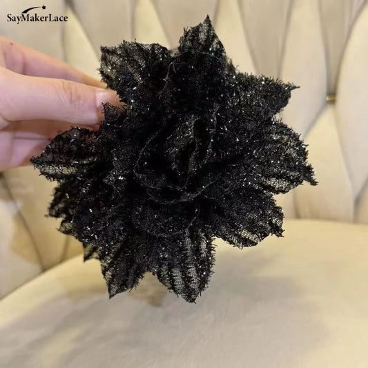 1Pcs Black Mesh Flower Hair Clip Women Shark Ponytail Clip Headdress Temperament Flower Hair Claw Headwear Hair Accessories