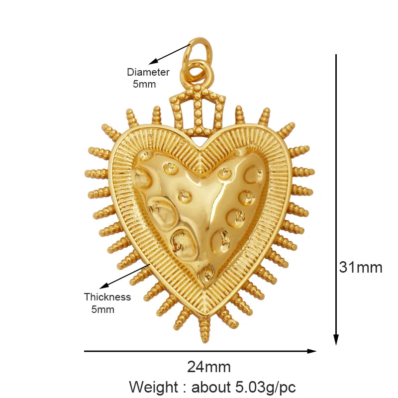 New Sacred Red Heart Charm Pendant 18K Gold Plated Zircon