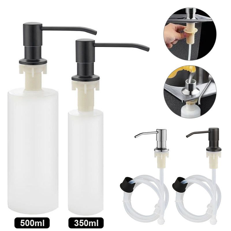 Dispensador de jabón líquido para fregadero de cocina, botella de jabón líquido de acero inoxidable de 500 ml, botella dispensadora de jabón a presión manual para montaje en fregadero