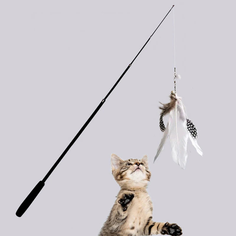 Extended telescopic cat stick 1.8m extra long fishing rod resistant to scratching feather cat toys to relieve boredom