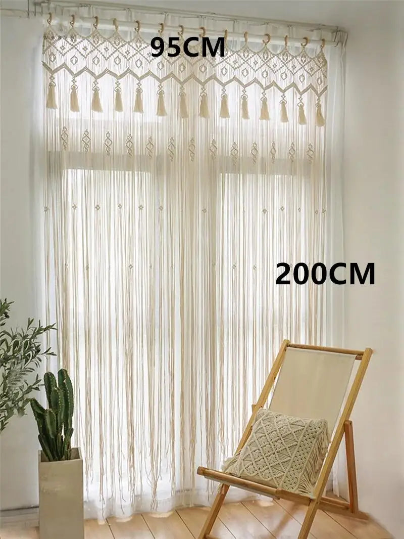 Hand-Woven Macrame Cotton Door Curtain Tapestry Boho Art
