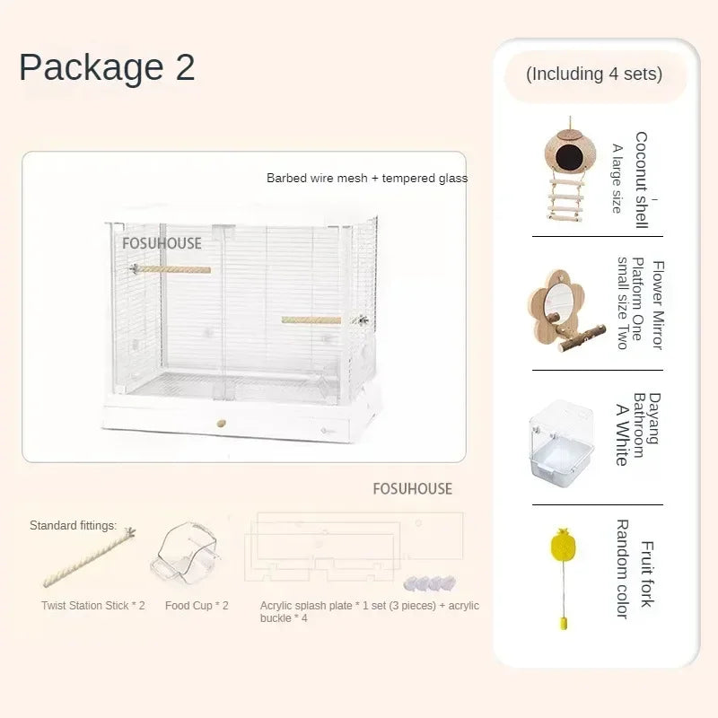 Home  Luxury Parrot Cage Pet Breeding CagePanoramic Glass High-definition Transparent Bird Cages Outdoor Portable Budgie Cage W