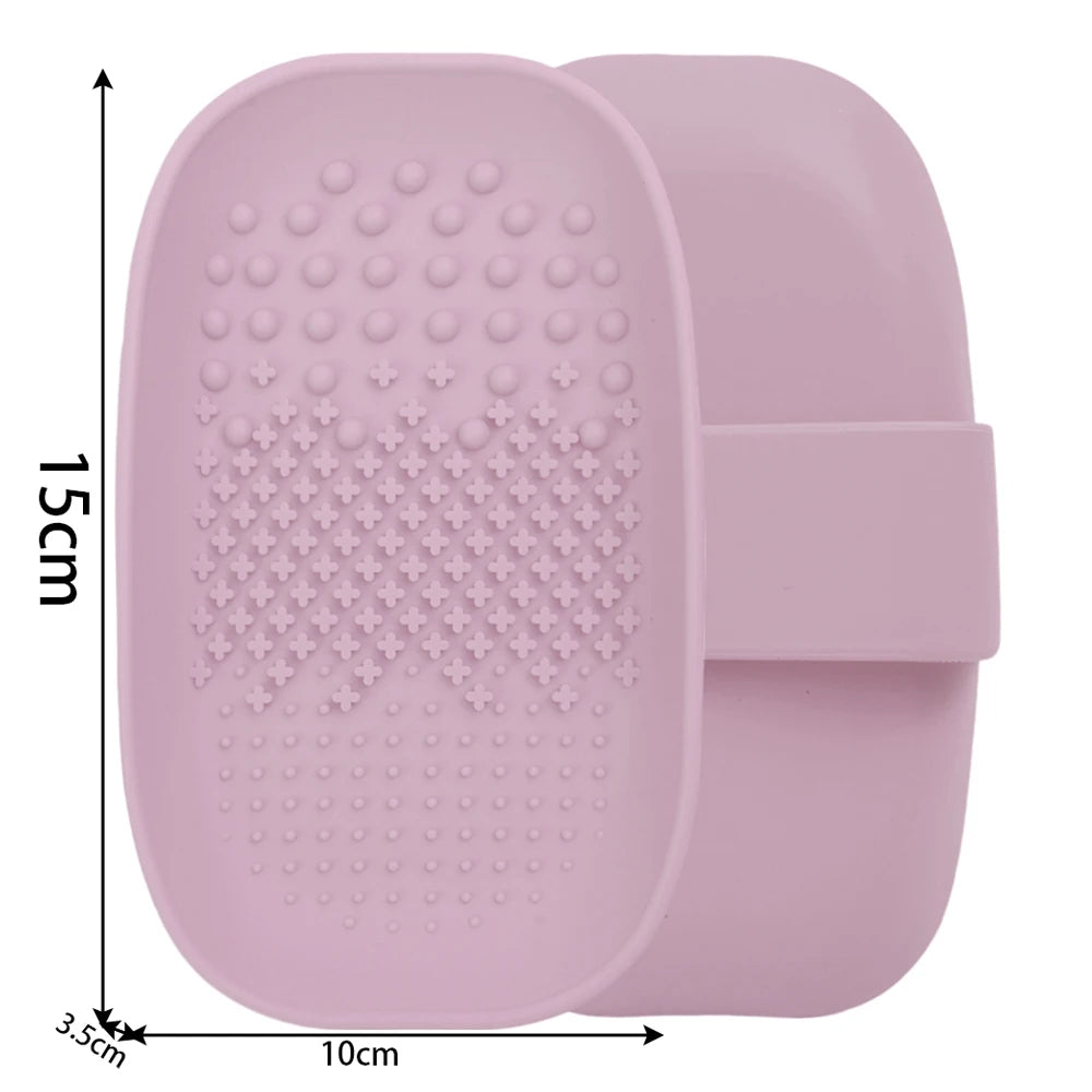 Makeup Brush Cleaner Bowl Soft Silicone Eyeshadow Brushes Powder Puff Washing Washboard Round Corner Cleaning Scrubber Box Tool