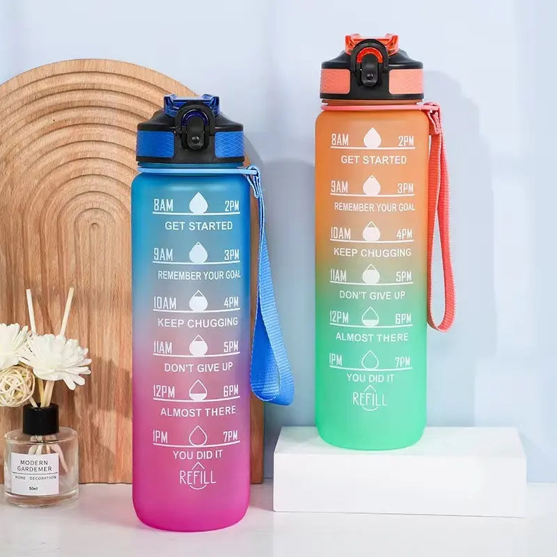 1pc 1000ml Large Capacity Gradient Water Bottle with Straw