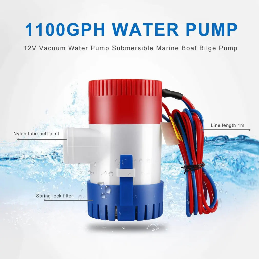 Bomba de agua de vacío de 12 V, sumergible, para achique de barcos marinos, 1100 GPH, utilizada en barcos, hidroaviones, autocaravanas, casas flotantes