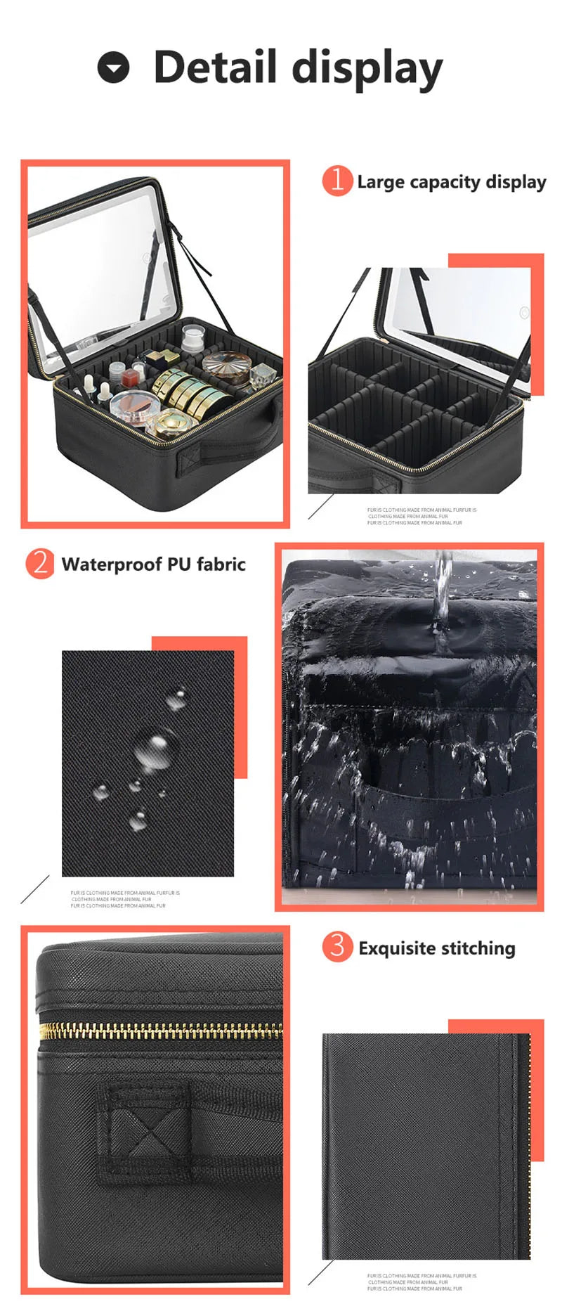 Smart LED Travel Makeup Case with Mirror Large Capacity Organizer for Women and Beauticians