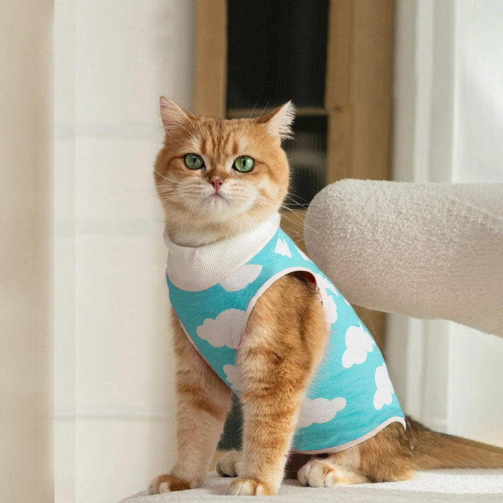 Animal Print Cat Anti-lick Sterilization Suit Pure Cotton Pet Vest Clothes for Puppy Cat Weaning Suit Surgery Recovery Clothing