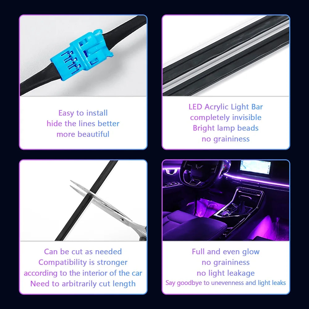 Universal Car Ambient Light Kit With Wireless APP Control 256 RGB Dream Color and 55 Preset Modes LED Neon Footlight Accessories