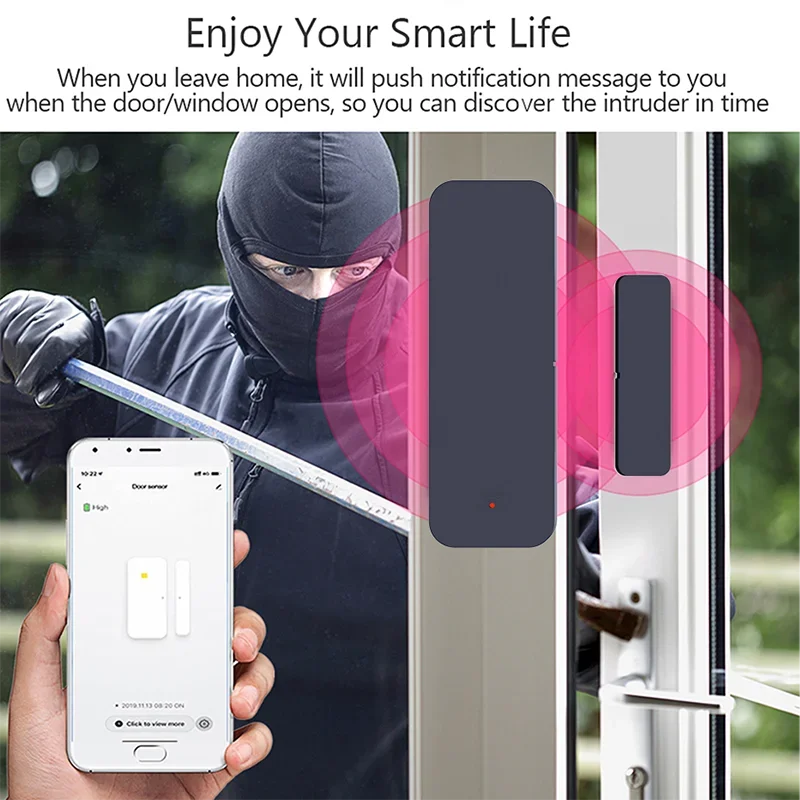 Sensor de puerta Tuya Zigbee Wifi Sensor de entrada de ventana Sensor magnético antirrobo de seguridad Alarma Smart Life Funciona con Alexa Google Home