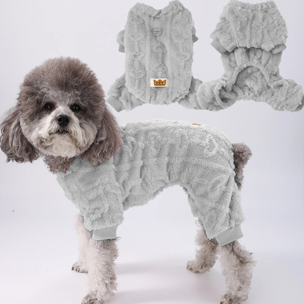 Winter Fleece Warm Dog Cloth Winter Soft Cozy Puppy Jumpsuit Plush Winter D-ring Overall For Small Medium Pet Vest Coat for Cat