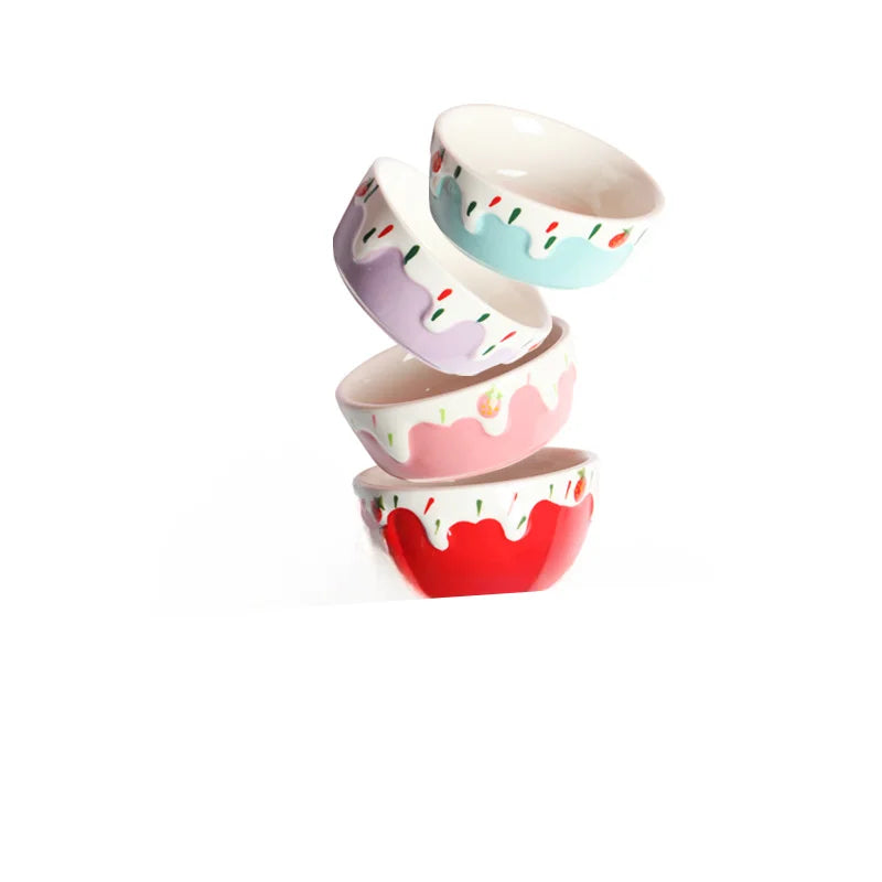 Hamster Food Bowl Ceramic Bowl Thick and Anti Rollover Strawberry Rabbit Bowl Bathroom and Toilet Dual-use Golden Bear Supplies