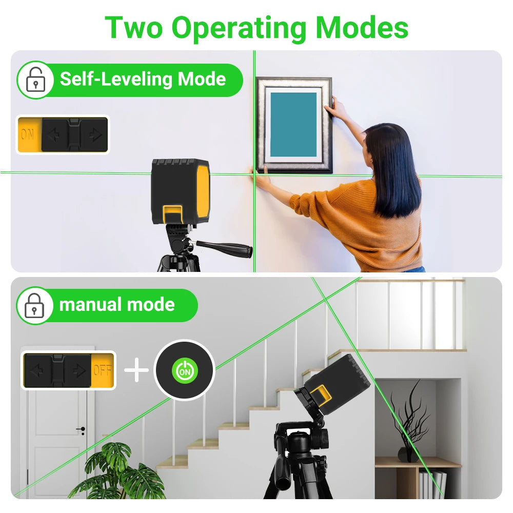 HILDA 2 Lines Mini Laser Level Self Levelling Green Beams Laser Horizontal & Vertical Cross-Line USB Charging