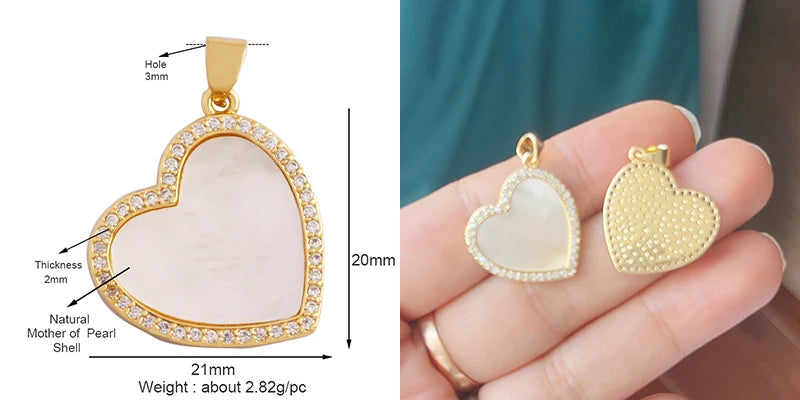 Classics Love Heart Star Zircon Focal Charm Pendant 18K Gold Plated Shell Pearl Jewelry