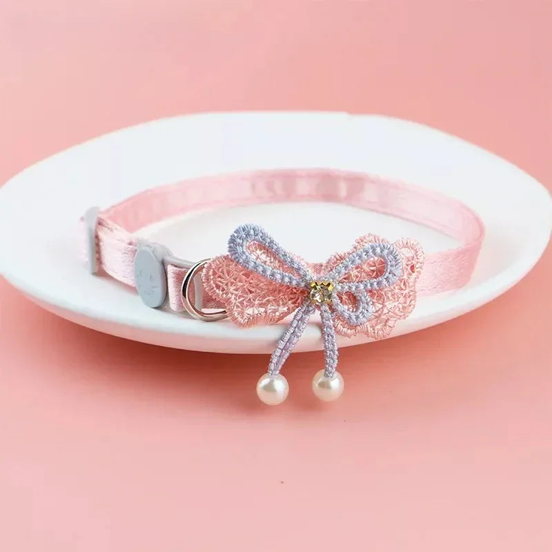 Pet Collar Pink Lace Bow Hanging Bead Cat Choker Bell Dog Cat Supplies Pet Accessories Dog Accessories Dog Cat Products