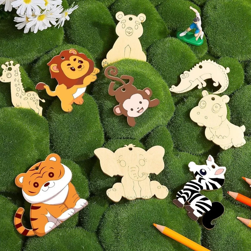 9pcs Mix Unfinished Wood Animal Jungle Cutouts for Crafts