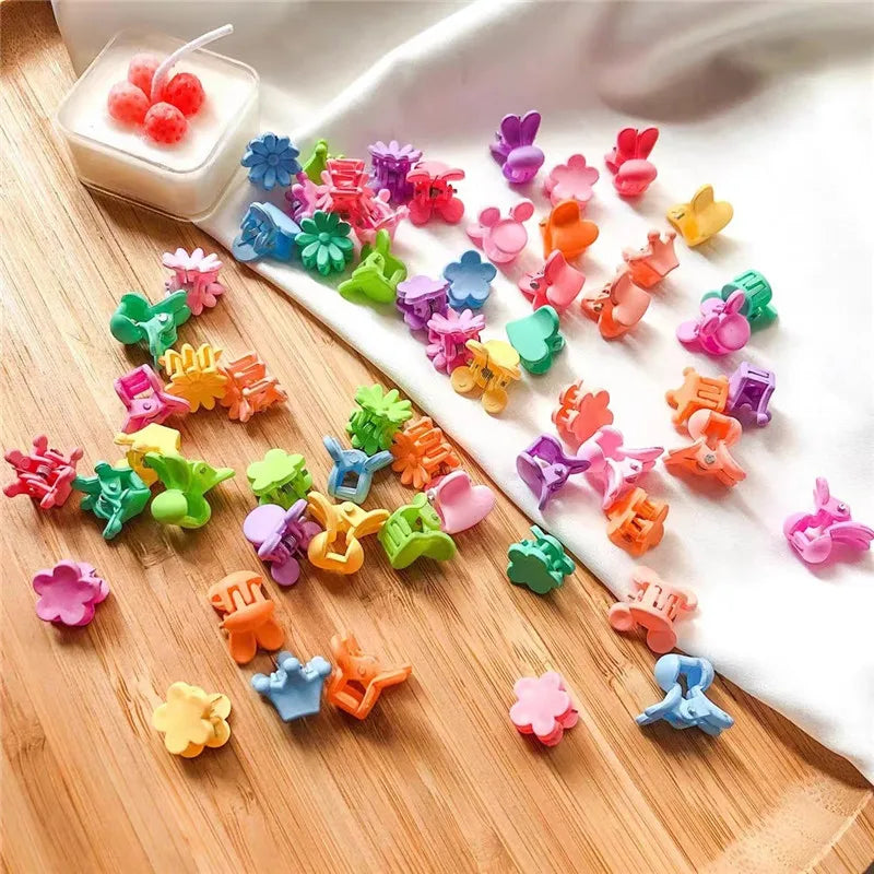 20Pcs/Lot Girls Hair Accessories Mini Flower Head Claws Animal Rabbit Beads Cute Princess Hair Grabbing Clip Children Headdress