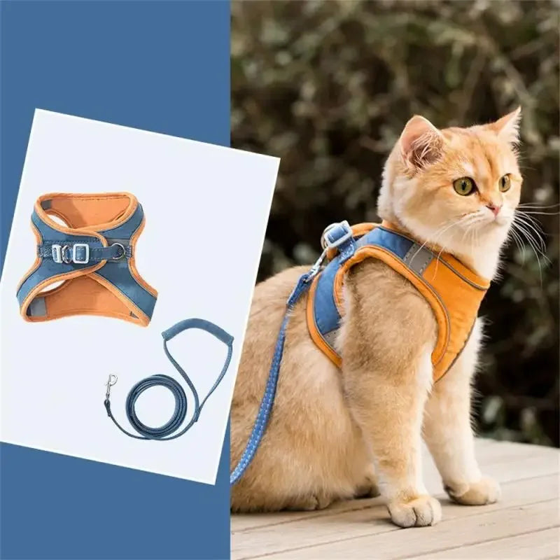 Cat Vest And Belt Kit Pet Traction Rope Harness Leash Collar Adjustable Double Layer Dog Harness Small Pet Outdoor Collar Leash
