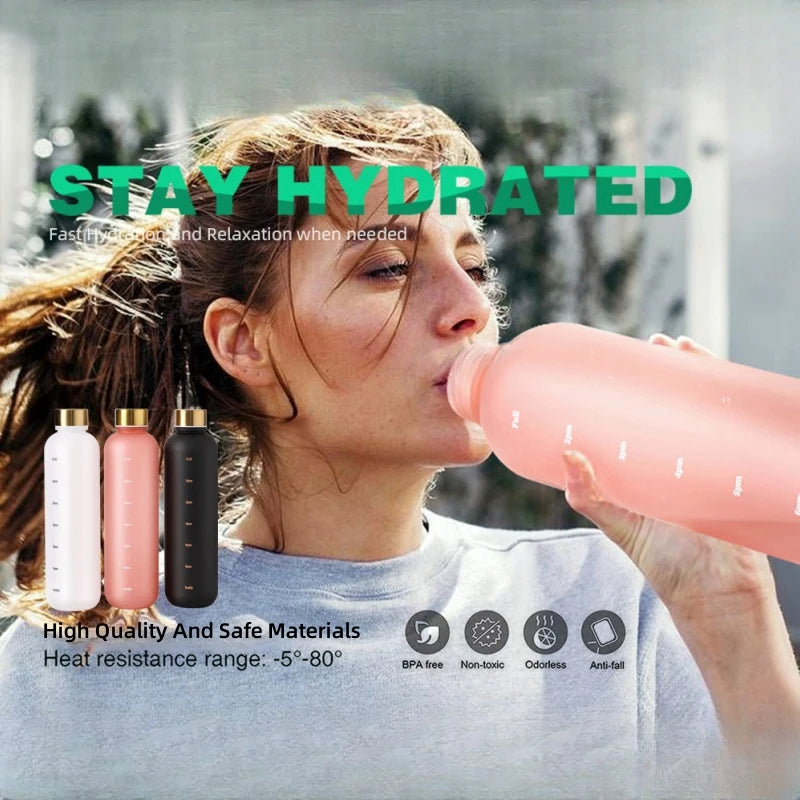 1L Bottle With Time Marker 32 OZ Motivational Reusable Leakproof BPA Free