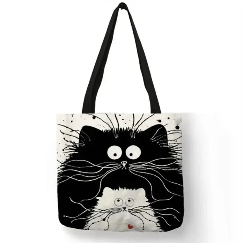 Canvas Bag High-Definition Digital Printed Shopping Bag Cat Pattern Environmentally Friendly And Portable Linen Bag