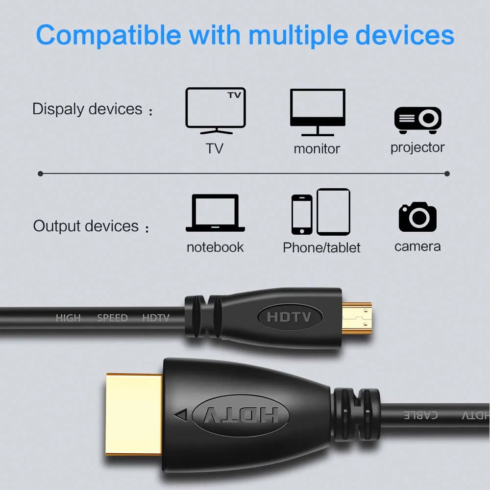 Micro HDMI-compatible to HD Cable Adapter Speed 1080P 3D Gold Plated Cable switcher 1m 3m 5m for XBOX Micro HD Cable Convertor