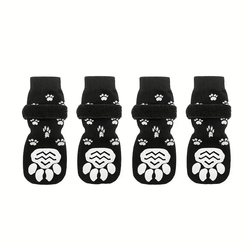 4Pcs/set Anti-Slip Dog Socks 4pcs Paw Protector Traction Control Adjustable Indoor Wear Knitted with Rubber Reinforcement