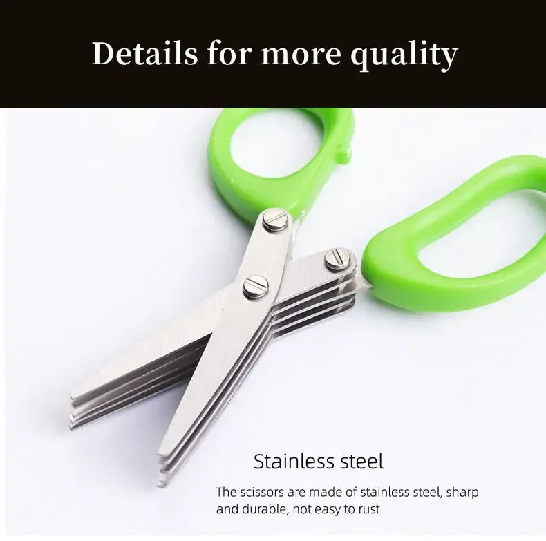 Multi-functional Stainless Steel 3/5 Layer Kitchen Scissors Pepper Shredded Chopped Scallion Cutter Laver Cut Cooking Tool