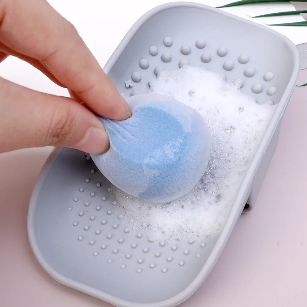 Makeup Brush Cleaner Bowl Soft Silicone Eyeshadow Brushes Powder Puff Washing Washboard Round Corner Cleaning Scrubber Box Tool