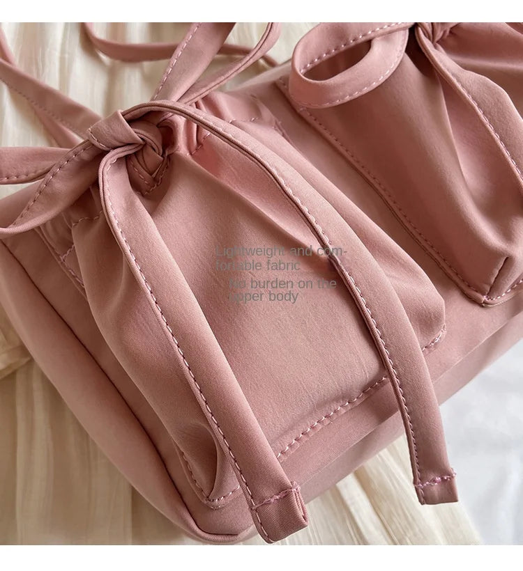 2024 New Korean Bow Nylon Shoulder Bag Fashionable and Sweet Design Tote Bag Folded Large Capacity Commuter Women's Handbag