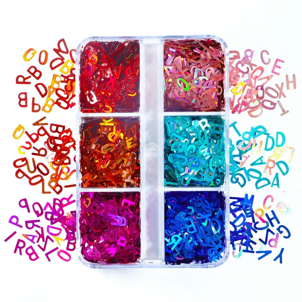 Holographic Glitter English Alphabet Flakes For DIY Resin