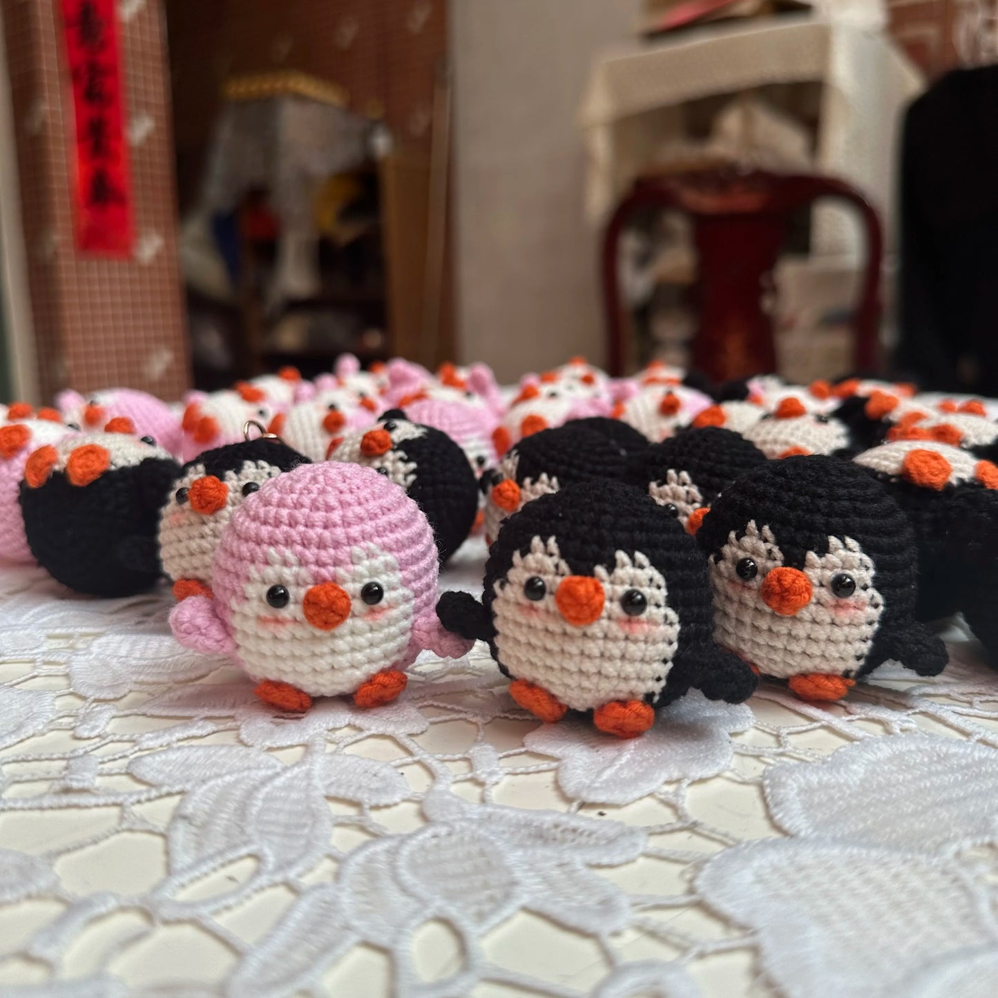 Handmade Cute Cotton Wool Penguin Doll Crochet Keychain