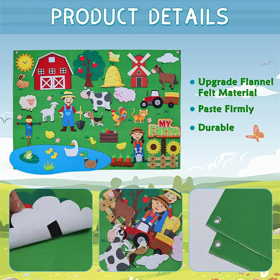 Farm Animals Felt Story Busy Board Set for Toddlers and Preschoolers Interactive Farmhouse Themed Early Learning Play