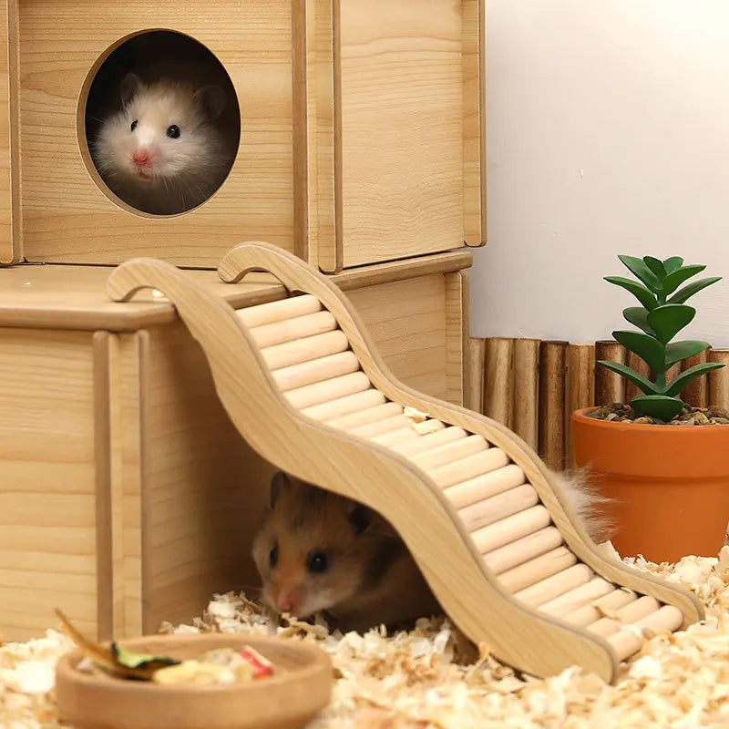 1PC Small pet supplies, cages, decorative accessories, wooden wavy stairs, hamster toys, curved chutes, small animals