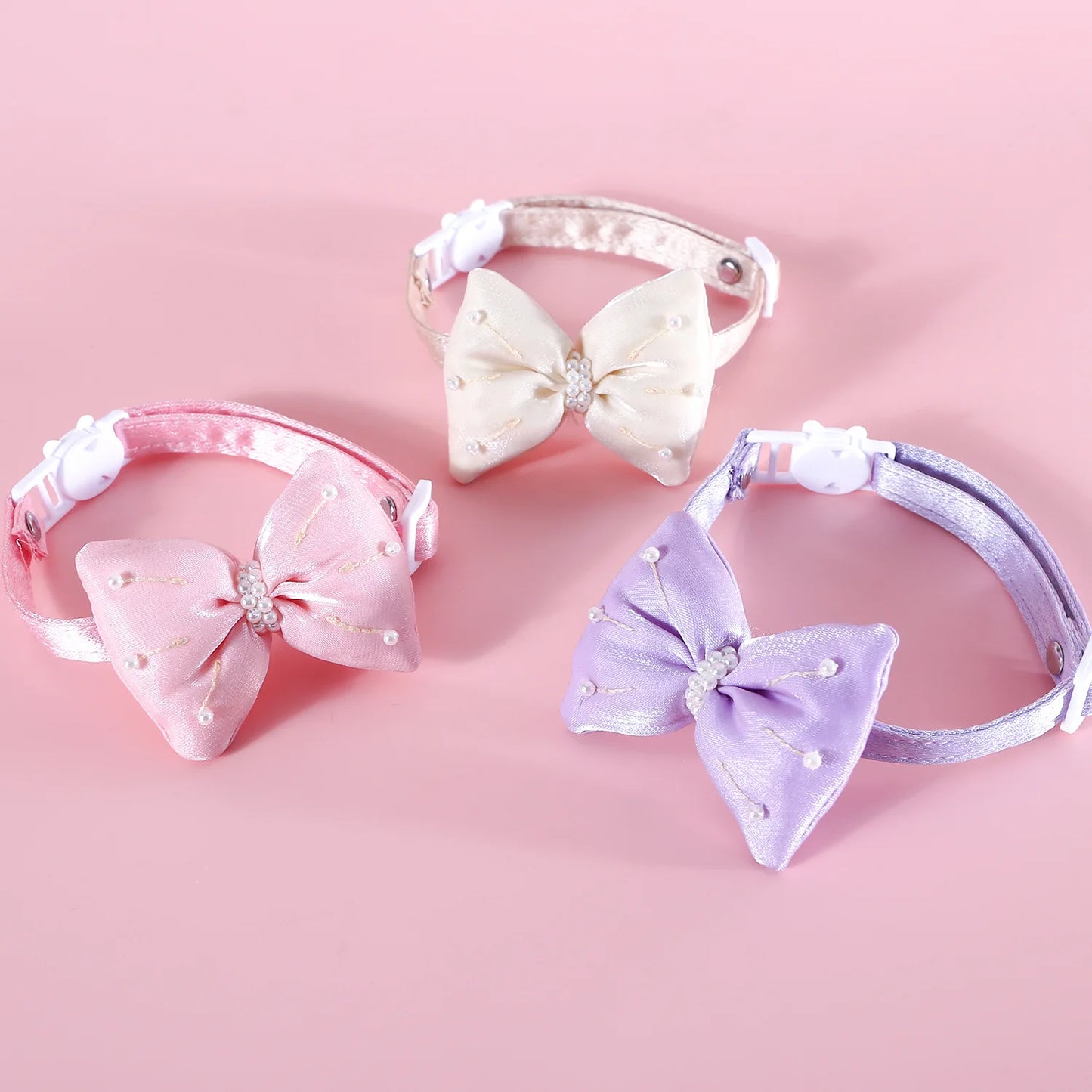 MPK New Series Pet Pearl Bow Collar Cat Anti Suffocation Love Pendant Bow Tie Also Suitable For Dog