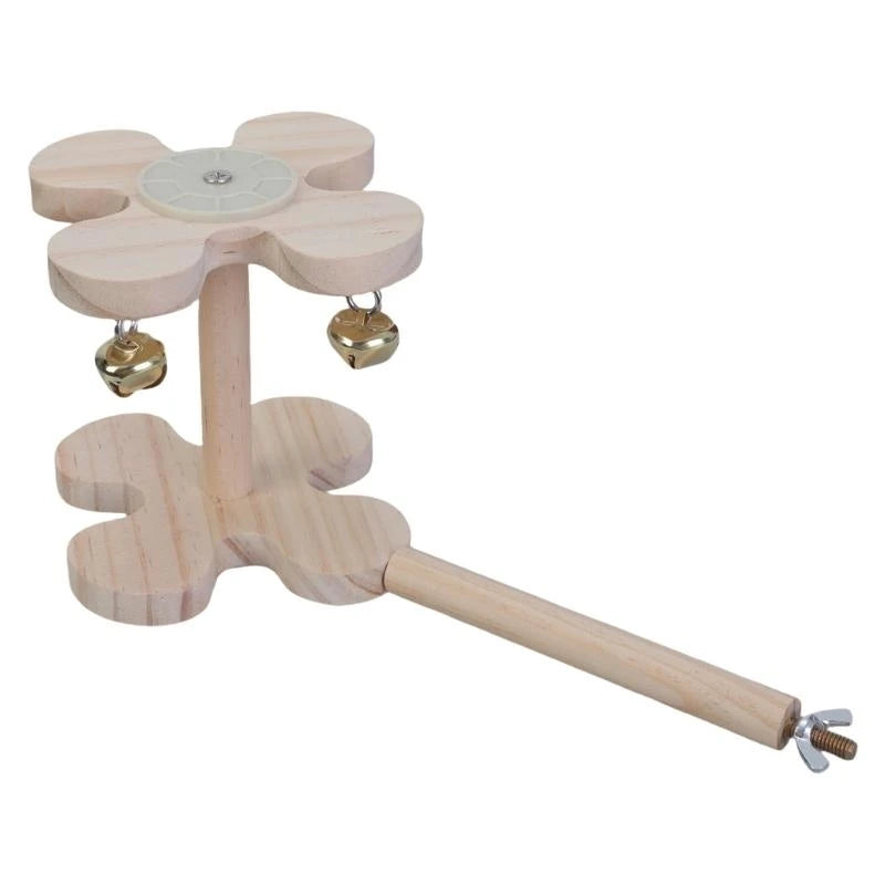 Interactive Bird Perch Toy for Parrots with Sounding Bells 360 Degree Rotation and Wooden Design Birdcage Engagement Toy
