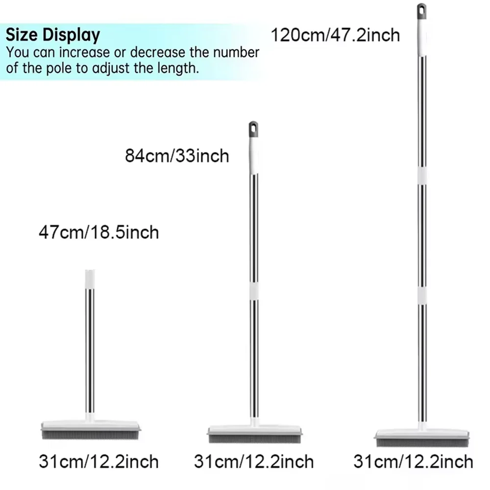 Rubber Broom with Long Handle for Pet Hair Removal Non Scratch Floor Brush for Carpet and Hard Surface Cleaning