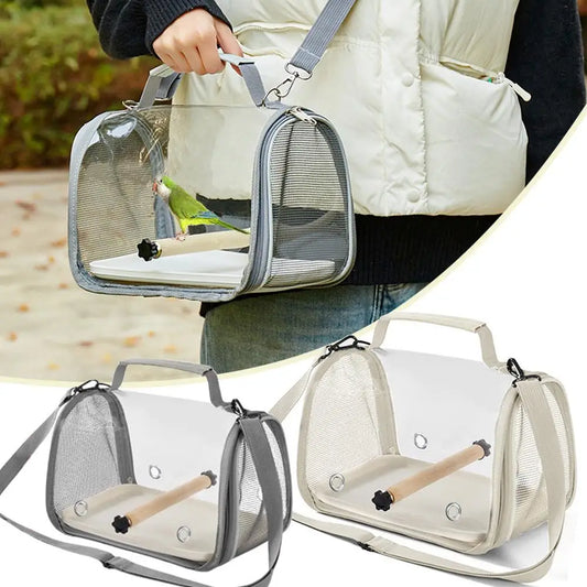 Breathable Foldable Parrot Carrier Bag With Stand And Tray Travel Bag Clear Bird Parrot Transport Cage Outdoor Bird Carrier