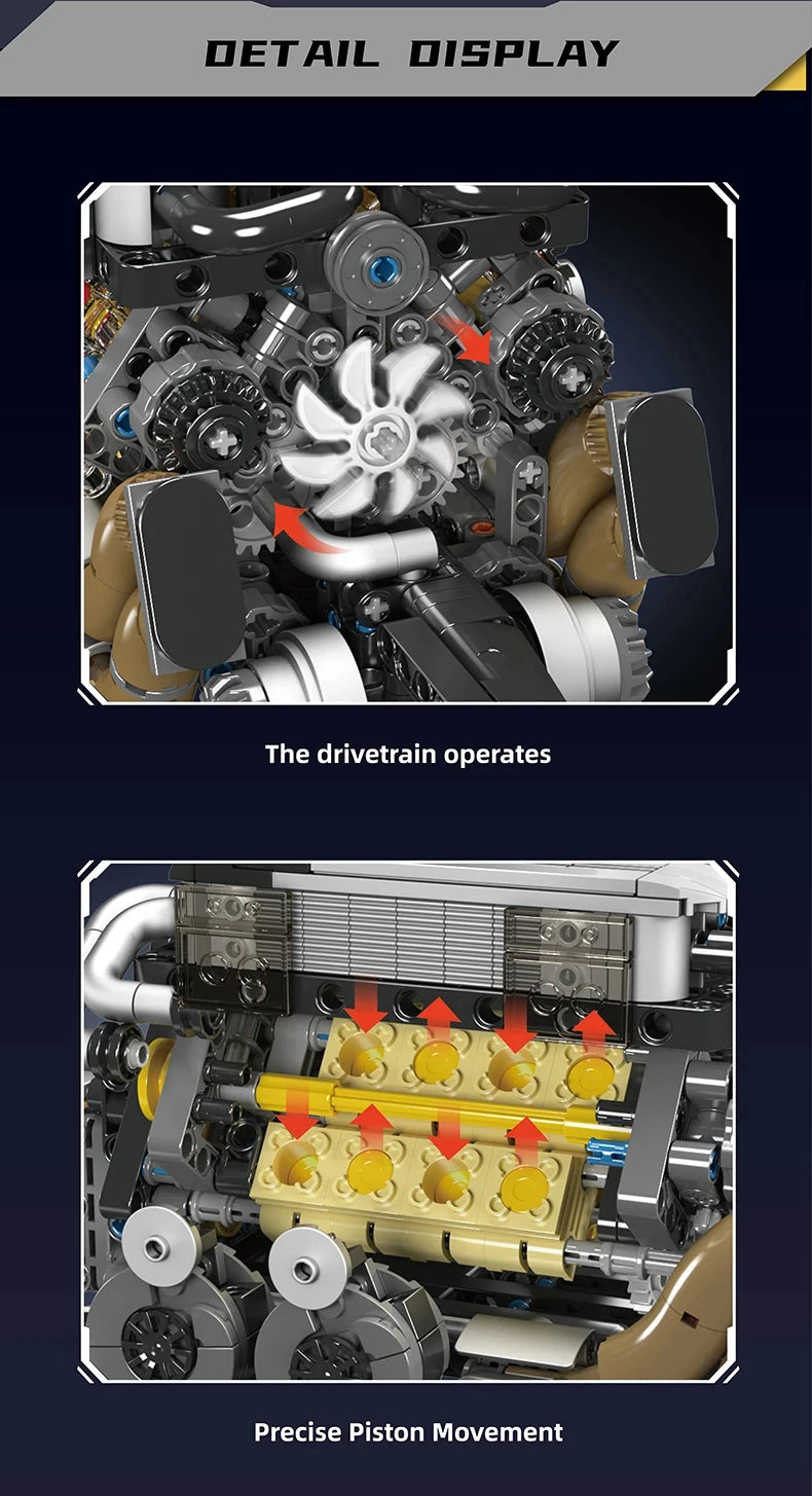 Mould King 10131 W16 Engine Building Block Set for BGT Supercar DIY Car Assembly Toy for Kids