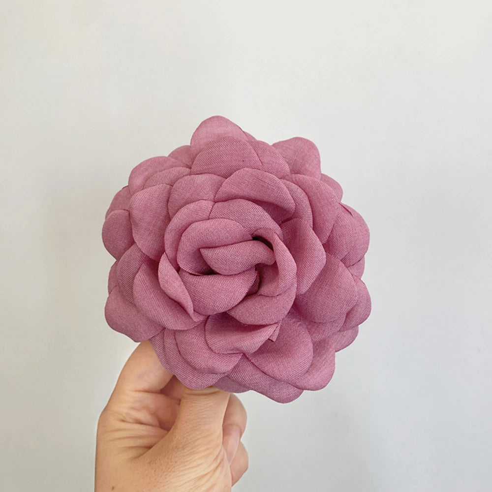 Fashion Satin Rose Flower Large Hair Claw Clip for Women 2024 Spring Summer Trendy Design Korean Colored Hairpin Headdress