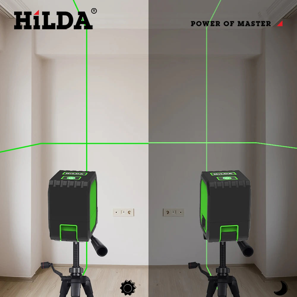 HILDA 2 Lines Mini Laser Level Self Levelling Green Beams Laser Horizontal & Vertical Cross-Line USB Charging