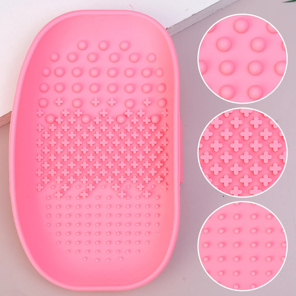 Makeup Brush Cleaner Bowl Soft Silicone Eyeshadow Brushes Powder Puff Washing Washboard Round Corner Cleaning Scrubber Box Tool