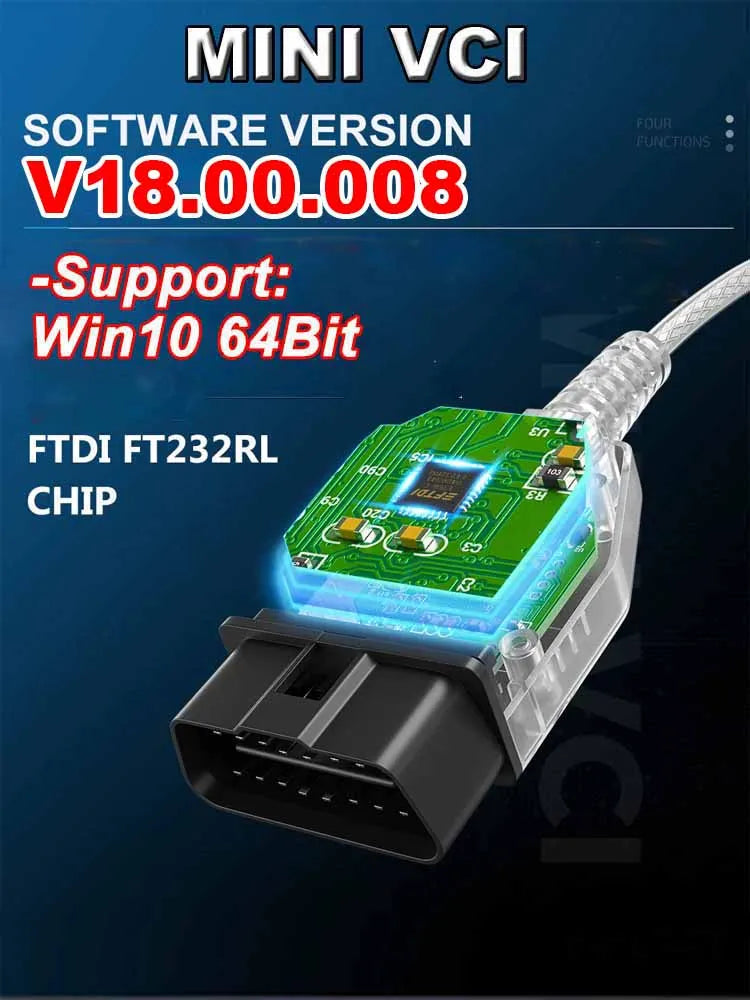 MINI VCI for TOYOTA TIS Techstream Software V18.00.008 Single Cable Support Toyota FT232RL Chip J2534 OBD2 Diagnostic Tool