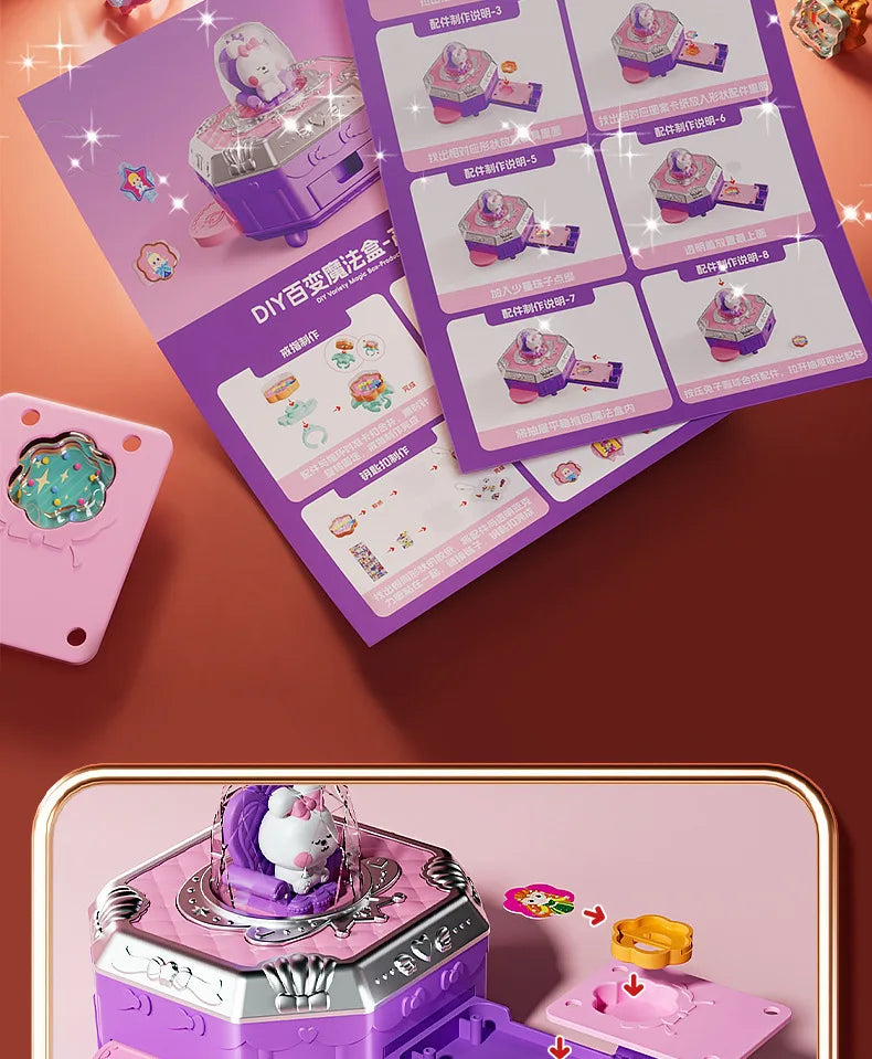 DIY Jewelry Maker Crafting Set for Kids with Cartoon Rabbit Box, Bracelet and Keychain Creation Kit, Creative Gift for Girls