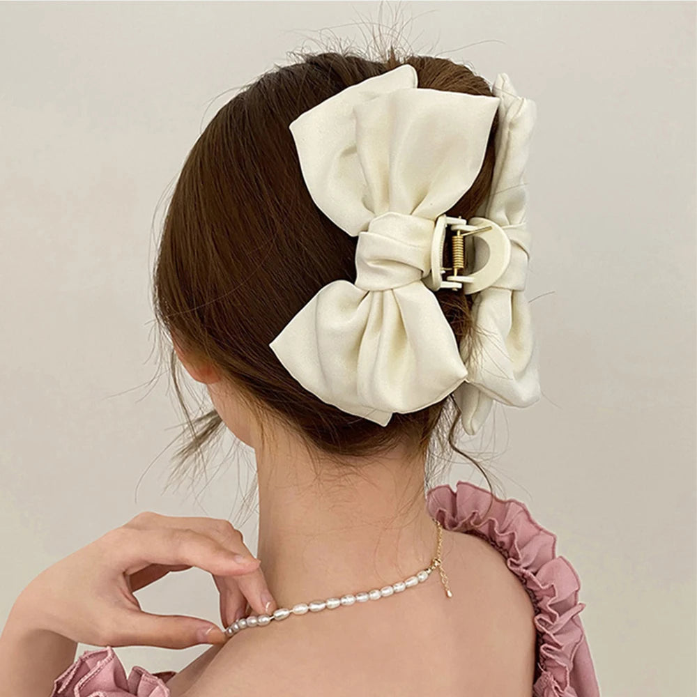 Bow Hair Claws Clip Large Shark Claw Hair Clips Solid Bowknot Hairpin Barrettes for Ponytail Women Hair Accessories Headbands