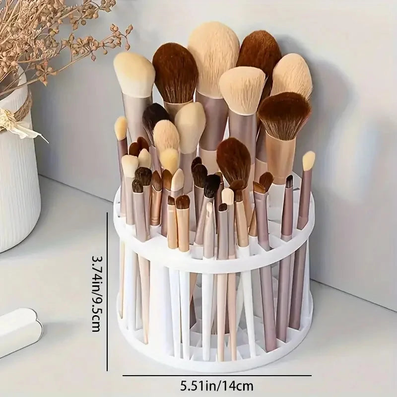 1pc 360°Rotating Makeup Organizer Storage Elegant Stripe Makeup Brushes Holder 5-Compartment Cosmetic Holder for Vanity Bathroom