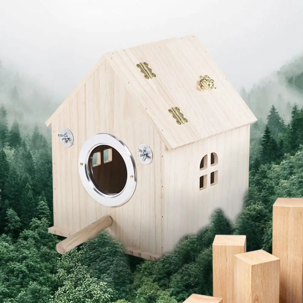 Large Space Wood Bird House Rainproof Hanging Bird Nesting Box Sun Protection Bird Nest for Parrots Parakeet Budgerigar