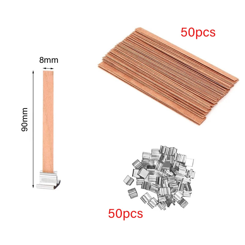 30/50pcs Wooden Candle Wick Set With Clip Base For DIY Candles