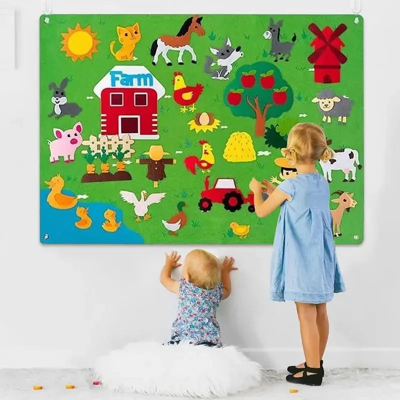 Farm Animals Felt Story Busy Board Set for Toddlers and Preschoolers Interactive Farmhouse Themed Early Learning Play