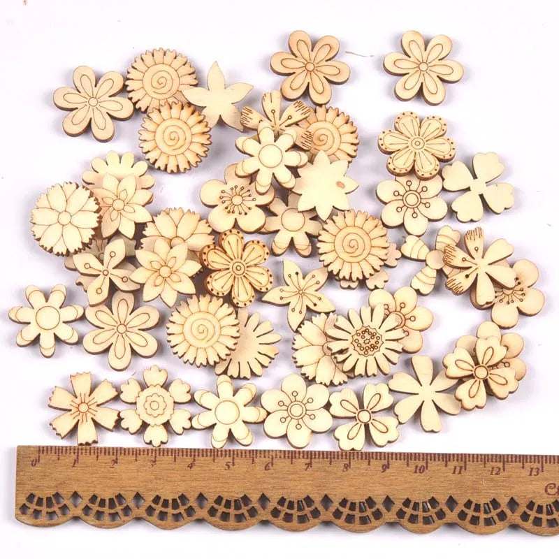 Bear Flower House Natural Wooden Chips for DIY Scrapbooking